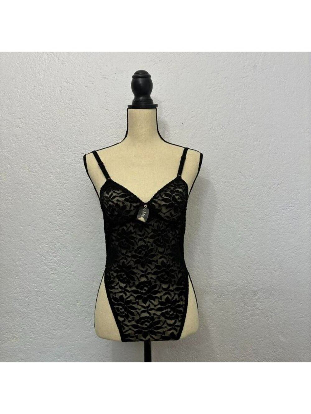Vintage Le Mystere black lace mesh bustier bodysuit